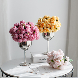 仿真小牡丹花束干花假花摆设家居客厅茶几摆花装 饰塑料花花艺摆件