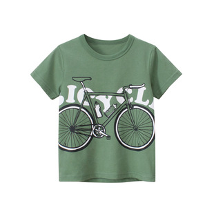 新款 潮童装 夏季 宝宝上衣儿童自行车印花童T恤男童韩版 洋气棉短袖
