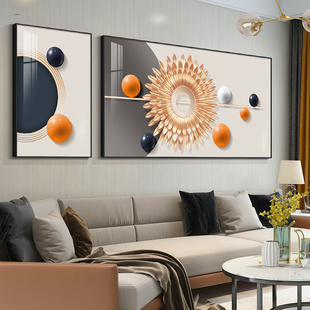 抽象客厅装 饰画现代简约沙发背景墙挂画几何两联墙画北欧大气壁画