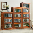 美式 实木书柜储物收纳柜家用落地矮柜玻璃门组合书橱靠墙防尘书架