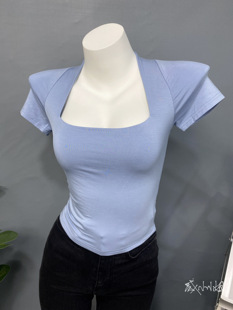 超好穿 韩国INS复古法式 2021 洋气性感一字领短袖 T恤显身材打底衫