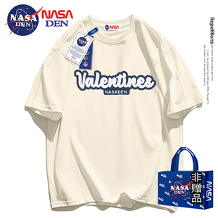 复古重磅纯棉短袖 NASA联名美式 宽松休闲百搭五分袖 T恤女夏季 新款
