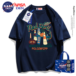 新款 NASA联名夏季 T恤女宽松舒适情侣五分袖 美式 复古重磅纯棉短袖