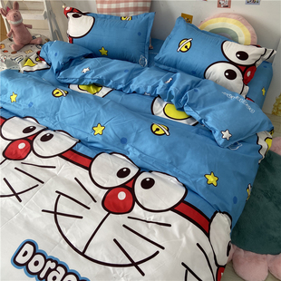ins卡通叮当猫床上四件套哆啦A梦儿童床单被套网红学生宿舍三件套
