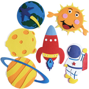 幼儿园教室走廊布置装 饰宇宙太空宇航员卡通墙贴不织布环创材料