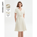 三醋酸Basic衣橱 裙子明星同款 朗姿法式 收腰白色连衣裙夏新款