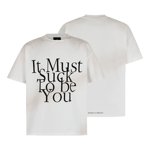 ANTIDOTE T恤男街头复古做旧设计 slogan标语局部喷绘字母印花短袖