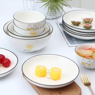 北欧式 10人家用碗碟套装 碗筷盘子面汤碗大号组合餐具 家用陶瓷日式