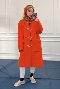 一吻直通stylenanda正版 代购 大衣 韩国女装 保暖橘红色喜庆中长款