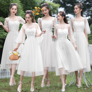 伴娘礼服女2022新款 平时可穿姐妹团仙气质显瘦白色裙活动主持夏季