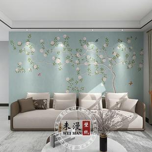 新中式 饰墙纸 玉兰花鸟壁纸山水壁画客厅电视背景墙沙发影视墙布装