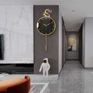 福鹿新中式 钟表挂钟客厅家用轻奢风黄铜现代石英钟静音表挂墙时钟