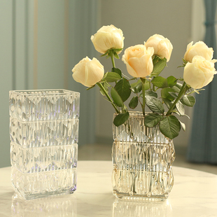 北欧玻璃花瓶透明 卢梭客厅插花鲜花玫瑰小皱菊百合餐桌花器摆件