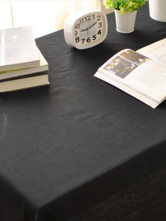 美式 棉麻黑色桌布西餐厅咖啡店纯色台布长方形餐桌方桌圆桌布艺