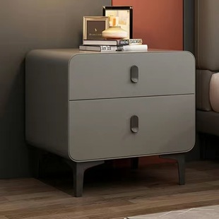 奶油风床头柜皮质简约现代小型卧室实木床边柜极简易免安装 收纳柜