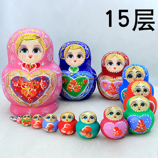 俄罗斯特色15层套娃椴木彩绘哈尔滨满洲里旅游纪念节新年礼物玩具