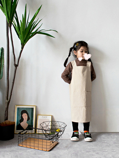 儿童围裙 定制logo文字简约棉麻烘焙绘画厨房幼儿园纯色防污罩衣