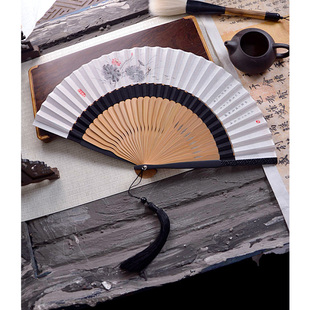 中国风扇子古风折扇双节7寸手绘风格 礼品扇旗袍小 竹林男女士夏季