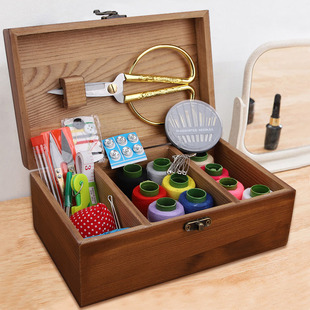 家用针线盒实木针线包小工具便携多功能高档缝衣针线套装 学生宿舍