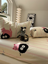 少女心粉条纹黑煤球小猫纯棉床笠床单单件1.35保护套全棉宿舍床罩