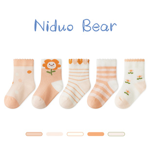 尼多熊女童袜子夏季 棉袜儿童袜可爱宝宝袜透气网眼袜婴儿松口 薄款