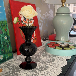 欧式 饰品摆件 简约中古黑硝子玻璃花瓶花器家居客厅玄关卧室餐桌装