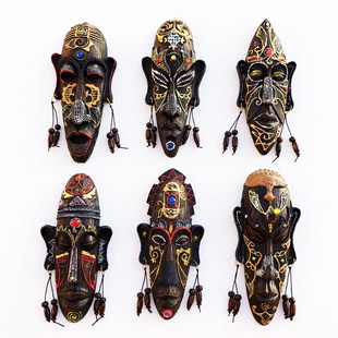 非洲风情挂饰南非肯尼亚创意面具挂件手工彩绘树脂工艺品装 饰摆件