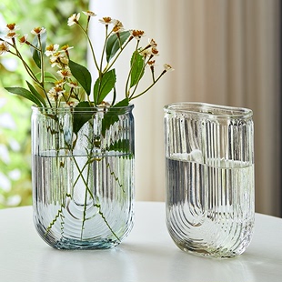 网红ins风U形玻璃花瓶简约透明水养鲜花玫瑰百合花瓶客厅装 饰摆件