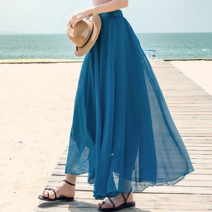 新疆舞蹈裙8米大摆半身长裙波西米亚雪纺沙滩裙女夏海边度假纱裙