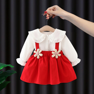 一岁半女宝宝秋装 裙子婴儿背带裙2周岁礼服红色公主裙3女宝连衣裙
