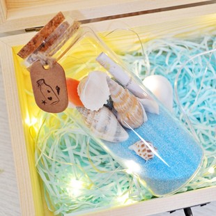 心愿盒子漂流瓶许愿瓶幸运瓶玻璃创意装 饰贝壳生日礼物实木礼盒