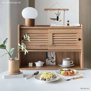 韩国代购 进口天然原木复古桌面置物架多层柜办公书桌餐具置物架