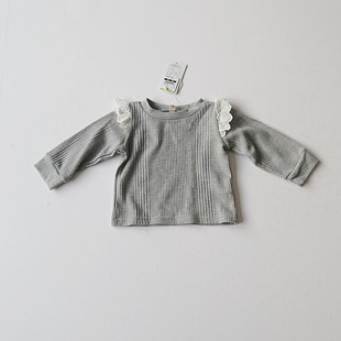 春季 T恤棉圆领套头拼接宽松纯色婴幼儿小童百搭上衣F1 女童长袖