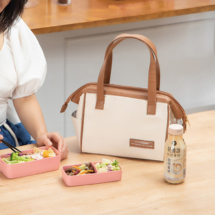 新款 钢丝开口大容量手提斜纹保温包饭盒袋户外野餐包便携冰包饭包