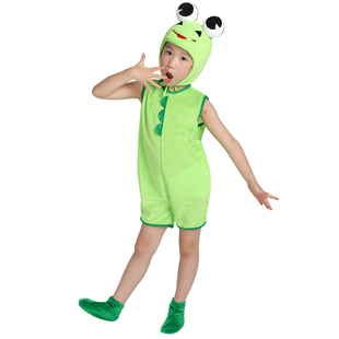 六一儿童青蛙演出服卡通动物舞蹈服话剧表演服夏季 青蛙连体衣 无袖