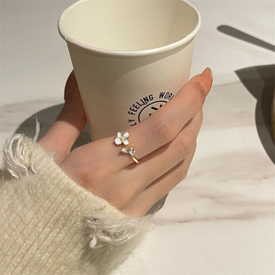 温柔气质花朵戒指女精致珍珠锆石韩国网红百搭开口可调食指戒指环