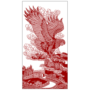 大展宏图手工刻纸图案底稿长城剪纸素材练习图样中国风窗花装 饰画