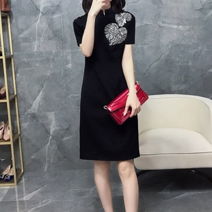 连衣裙女夏2023新款 法式 黑裙女装 潮改良旗袍裙子时尚 显瘦高端短袖