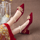 粗跟婚鞋 女秀禾主婚纱两穿新款 中式 红色中跟不累脚孕妇可穿新娘鞋