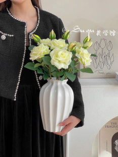 奶油风矮胖陶瓷花瓶白色简约现代客厅餐桌水养插花装 饰摆件高级感