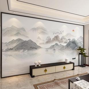 新中式 轻奢水墨意境山水壁纸壁画电视背景墙壁布客厅无缝墙布墙纸