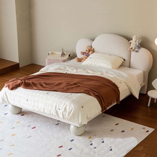 儿童布艺床现代简约小户型现货实木软包科技布1.5米单双人公主床