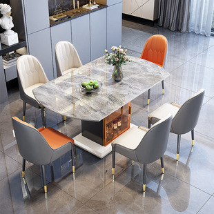轻奢岩板餐桌椅组合储物可伸缩简约意式 家用折叠简约小户型吃饭桌