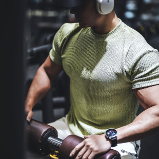 重磅肌理纹 男T恤运动健身圆领透气速干肌肉训练撸铁狗潮牌 短袖