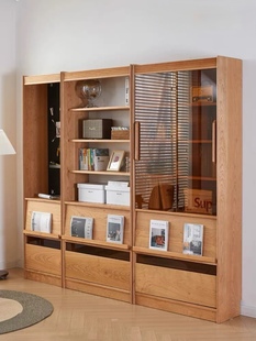 实木樱桃木书柜大小客厅书房整墙组合柜自由组合简约落地原木