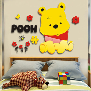 可爱小熊卡通墙贴3d立体水晶亚克力儿童房卧室床头幼儿园装 饰贴画