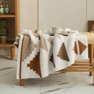 半边绒几何针织毯子 家居搭配沙发盖毯办公室保暖毯床上用 软装