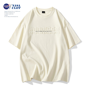 时尚 NASACLOT2024新款 美式 夏季 复古圆领印花t恤 纯棉重磅情侣短袖