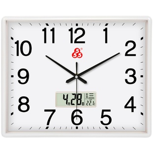 上海三五牌钟表555客厅卧室简约石英钟现代时尚 静音壁挂钟表长方