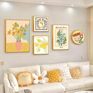 奶油风客厅装 饰画小清新沙发背景墙挂画现代轻奢ins抽象花卉壁画